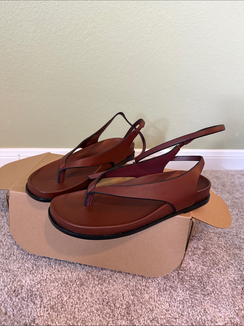 Madewell Brown Leather Slingback Thong Sandals